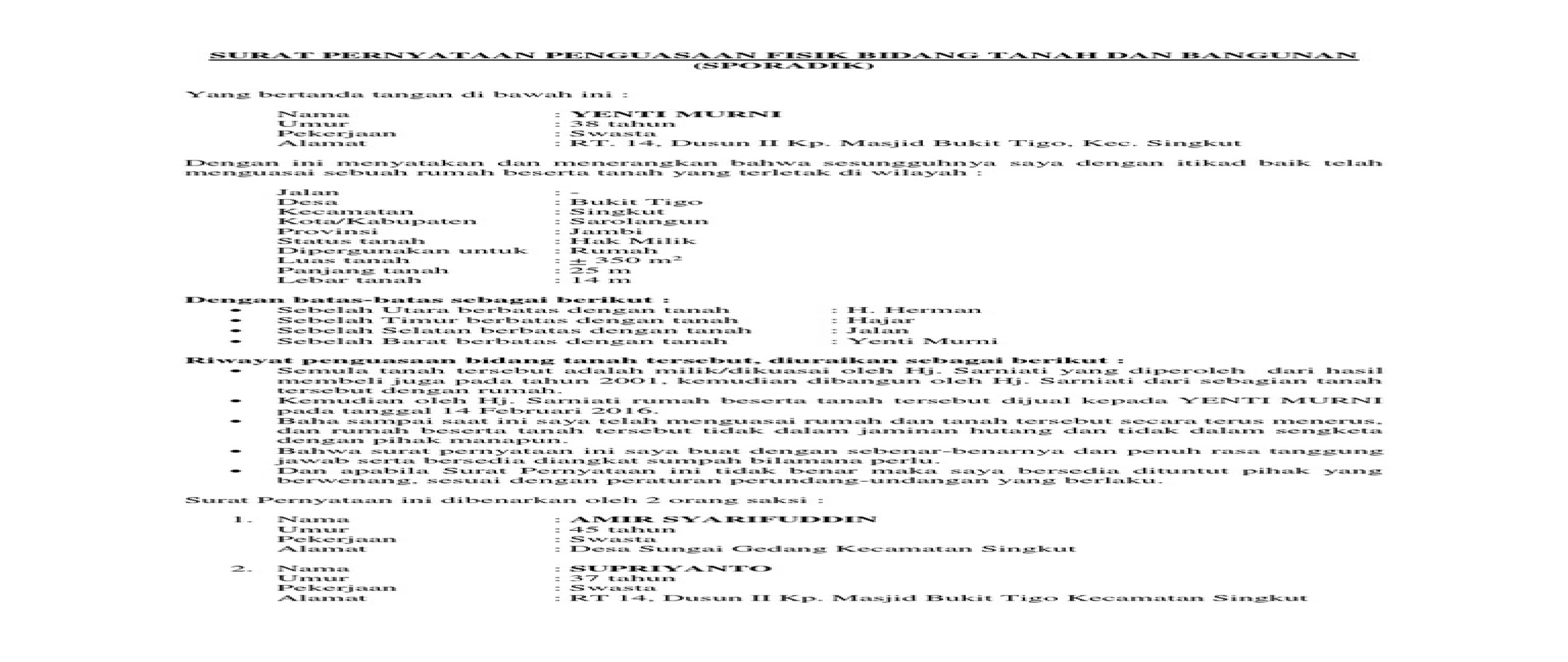 Detail Surat Keterangan Penguasaan Tanah Secara Sporadik Nomer 37