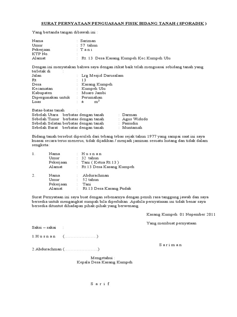 Detail Surat Keterangan Penguasaan Tanah Secara Sporadik Nomer 9