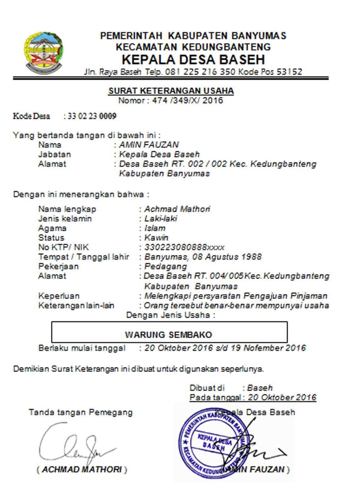 Detail Surat Keterangan Usaha Online Nomer 12