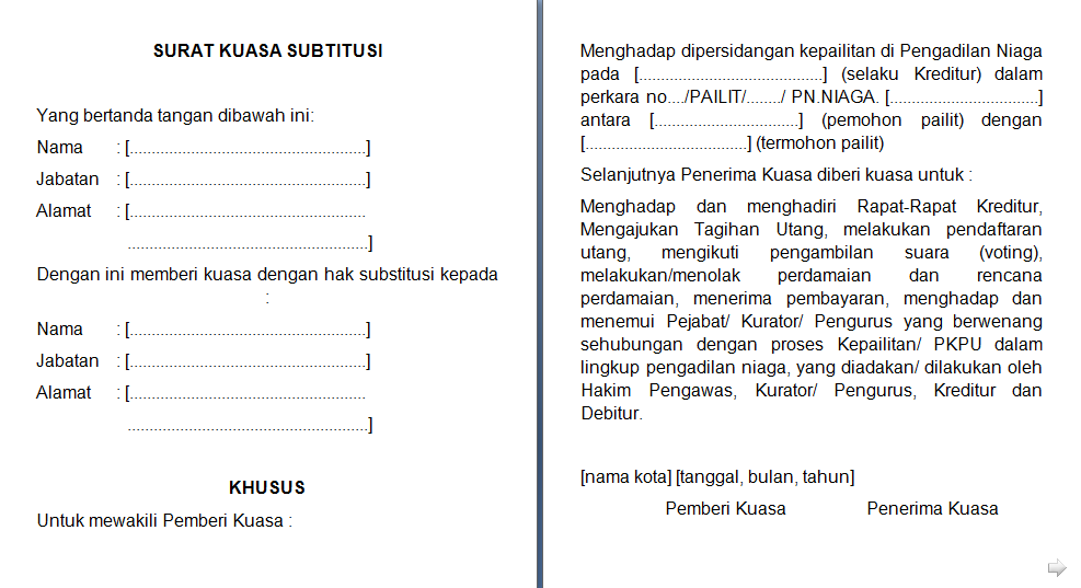 Detail Surat Kuasa Substitusi Nomer 11