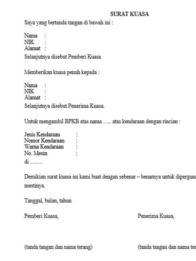 Surat Kuasa Untuk Pengambilan Bpkb - KibrisPDR