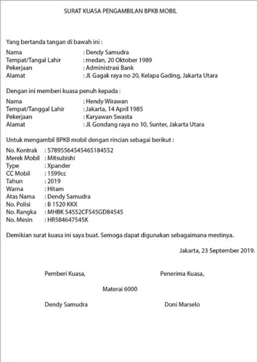 Detail Surat Kuasa Untuk Pengambilan Bpkb Nomer 17