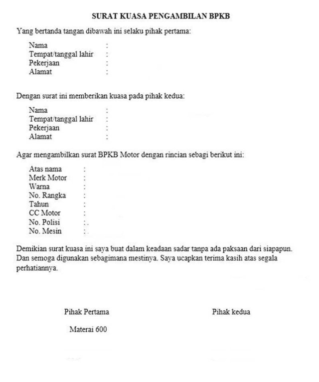 Detail Surat Kuasa Untuk Pengambilan Bpkb Nomer 2