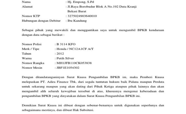 Download Surat Kuasa Untuk Pengambilan Bpkb Nomer 28