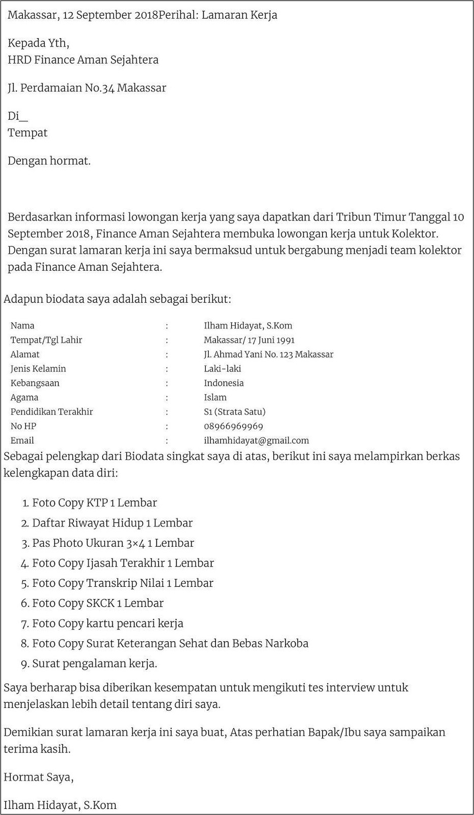 Detail Surat Lamaran Kerja Bahasa Arab Nomer 17