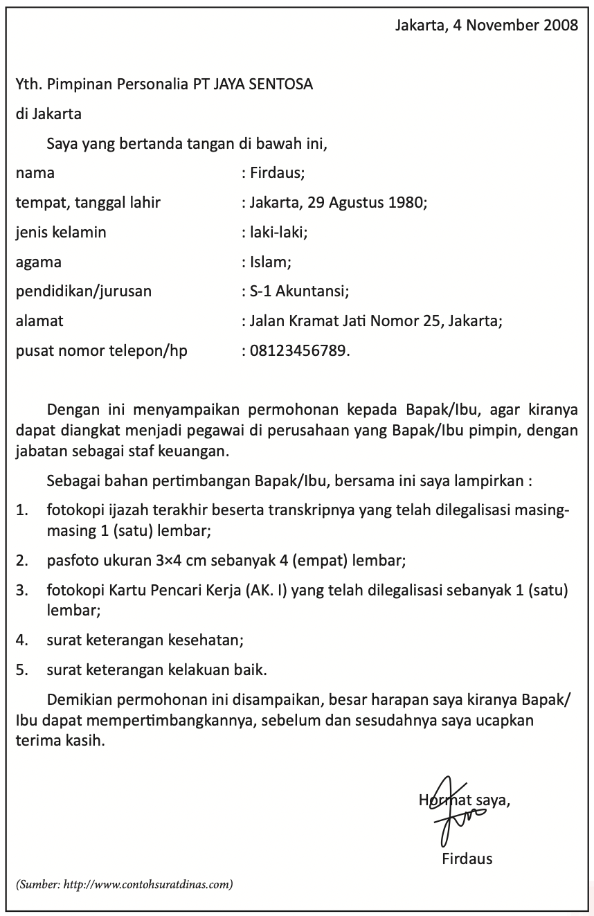 Detail Surat Lamaran Kerja Bahasa Indonesia Kelas 12 Nomer 10