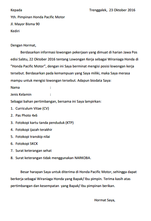 Detail Surat Lamaran Kerja Sebaiknya Ditulis Tangan Atau Diketik Nomer 18