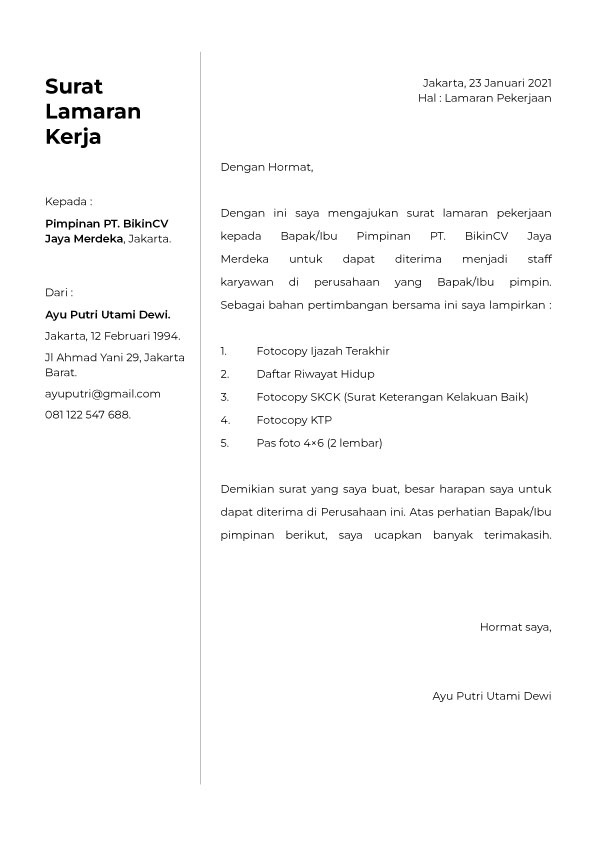 Detail Surat Lamaran Kerja Template Nomer 3