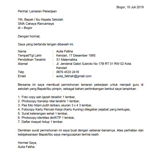 Surat Lamaran Kerja Untuk Guru - KibrisPDR