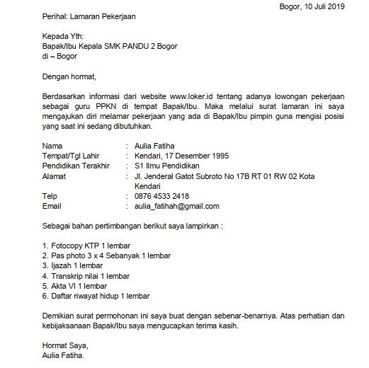 Detail Surat Lamaran Kerja Untuk Guru Nomer 22