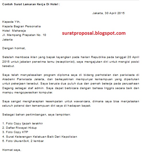 Detail Surat Lamaran Kerja Untuk Hotel Nomer 28