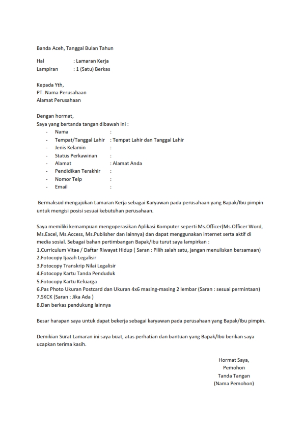 Detail Surat Lamaran Kerja Untuk Pln Nomer 43