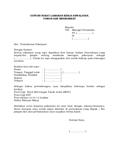 Detail Surat Lamaran Kerja Untuk Toko Nomer 17