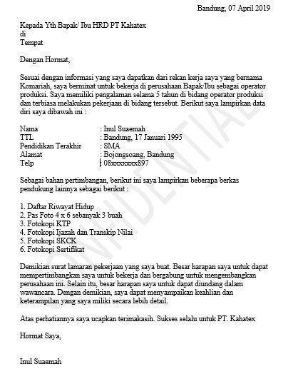 Detail Surat Lamaran Pekerjaan Adalah Nomer 26