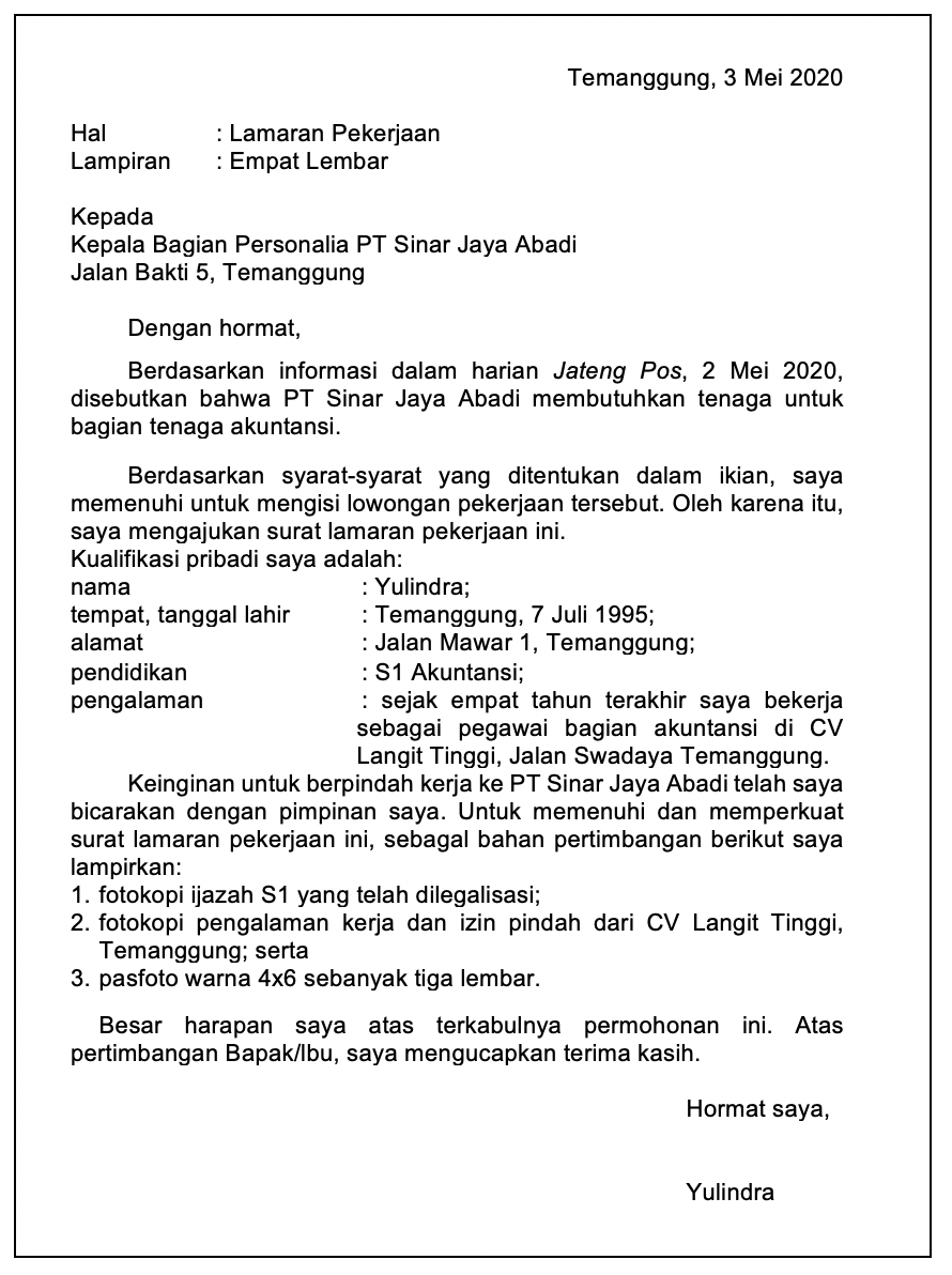 Detail Surat Lamaran Pekerjaan Adalah Nomer 4