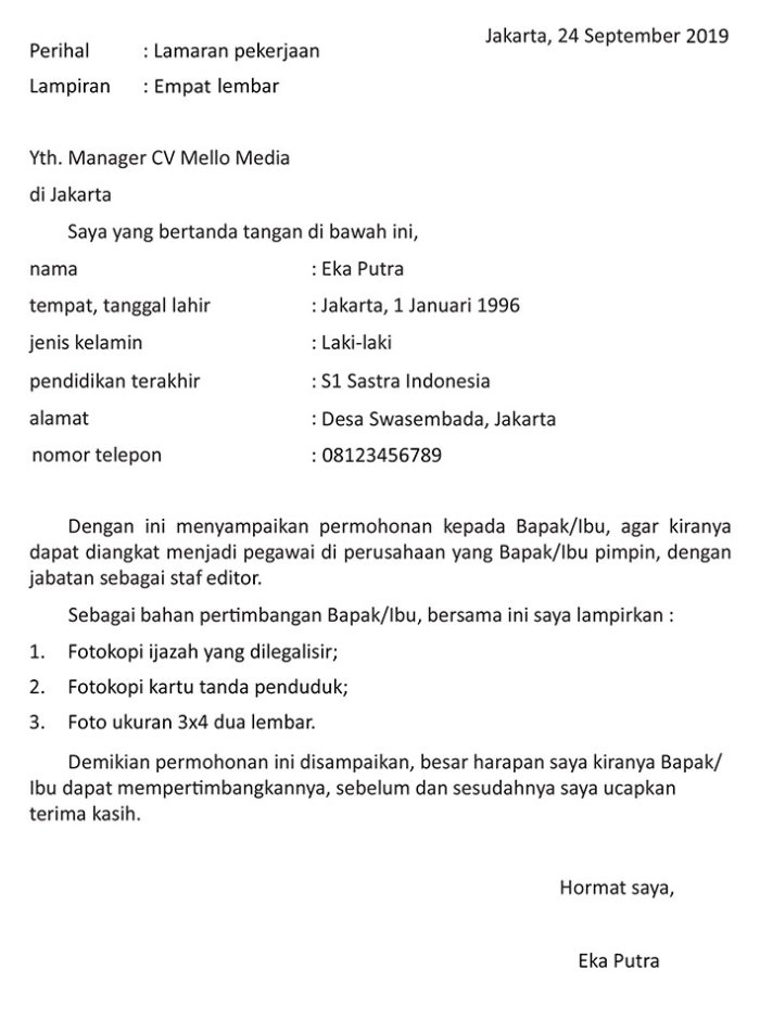 Detail Surat Lamaran Pekerjaan Adalah Nomer 53