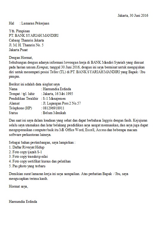Detail Surat Lamaran Pekerjaan Bahasa Indonesia Nomer 25
