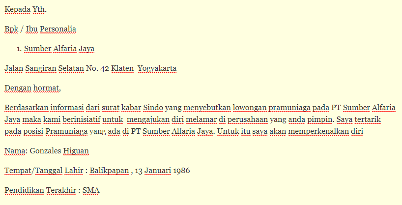 Detail Surat Lamaran Untuk Alfamart Nomer 28