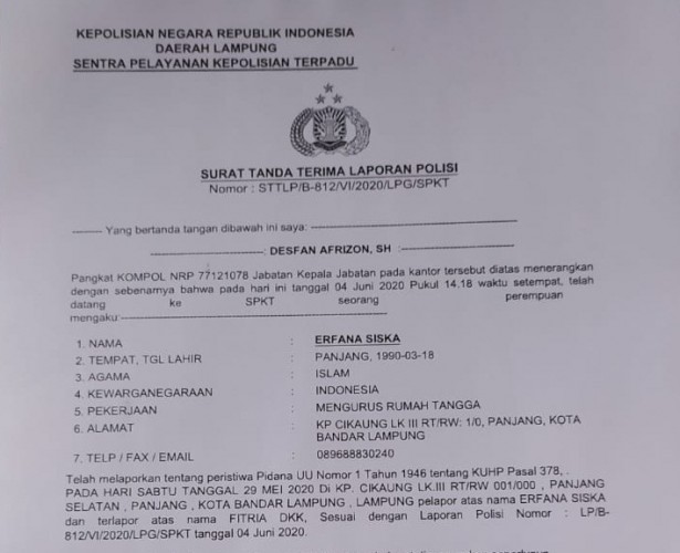 Detail Surat Laporan Polisi Penipuan Online Nomer 29