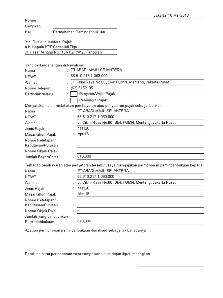 Detail Surat Pemindahbukuan Pajak Nomer 19