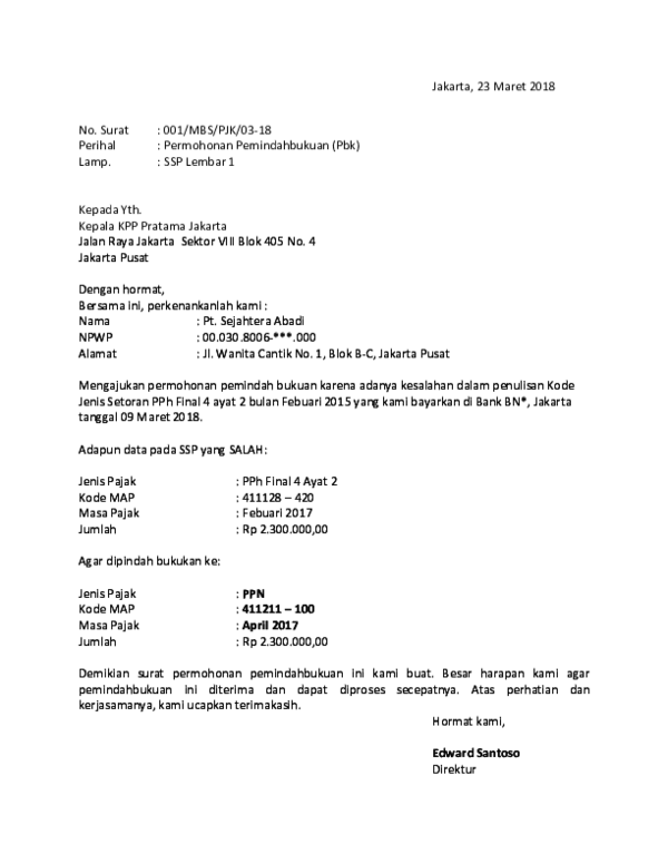 Detail Surat Pemindahbukuan Pajak Nomer 21