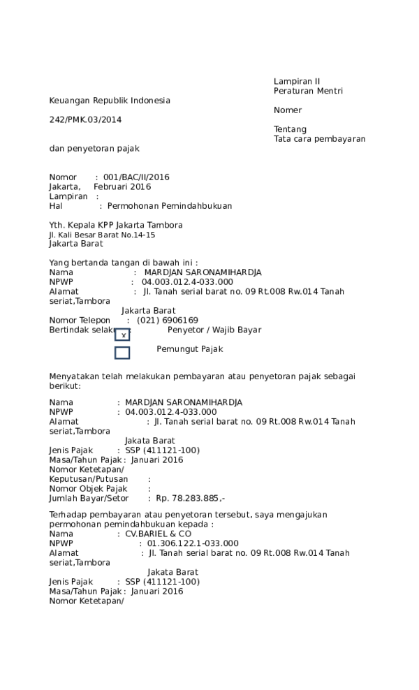 Detail Surat Pemindahbukuan Pajak Nomer 4