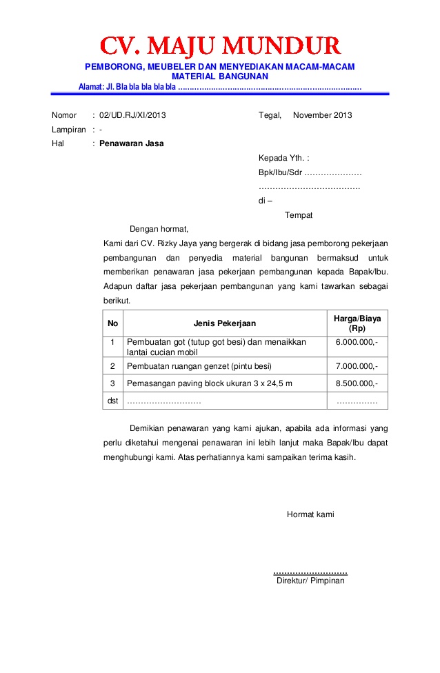 Detail Surat Penawaran Adalah Nomer 2