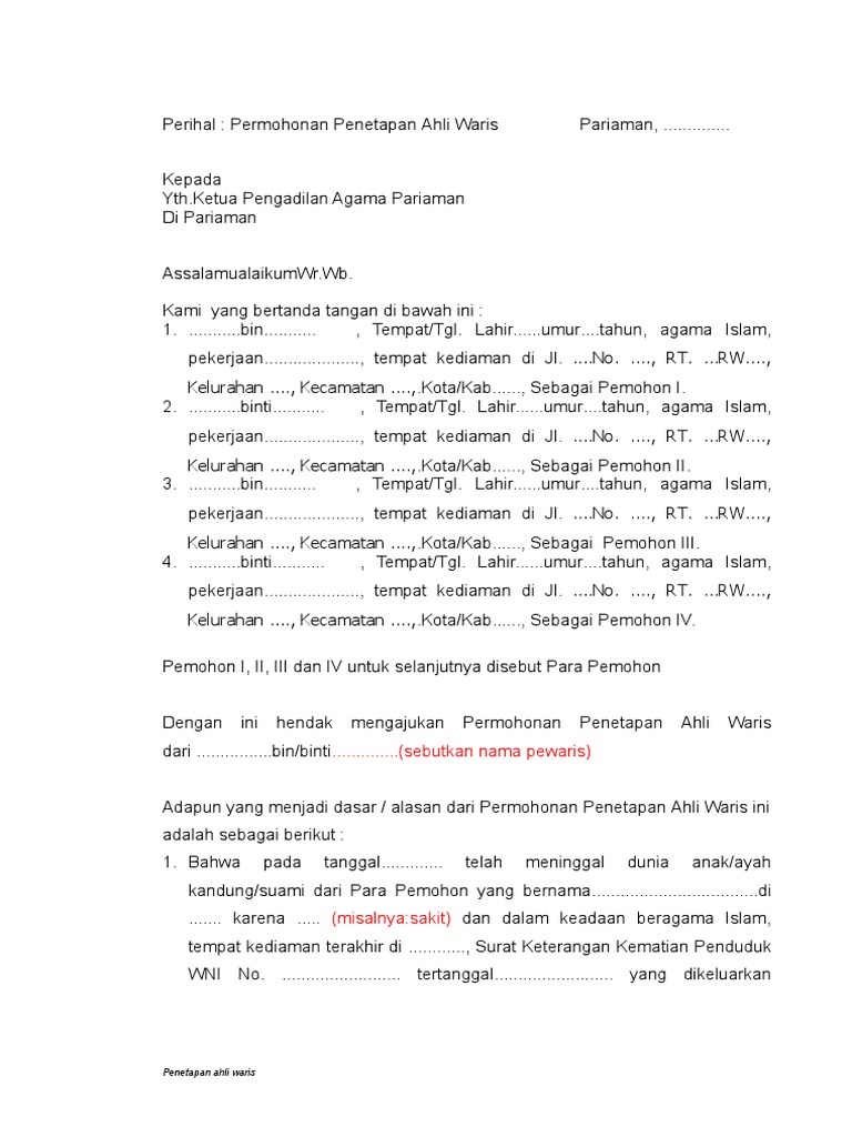 Detail Surat Penetapan Ahli Waris Nomer 4