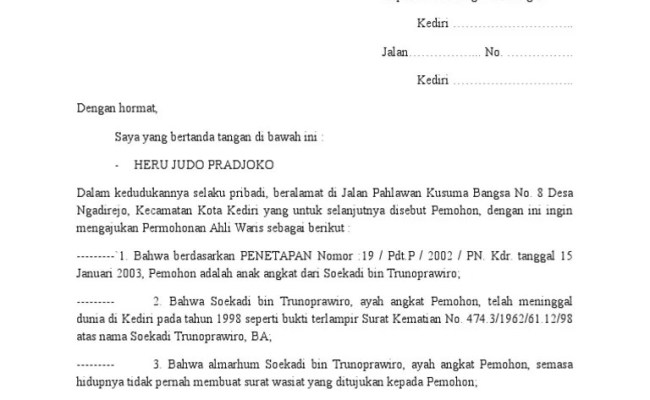 Detail Surat Penetapan Ahli Waris Nomer 28