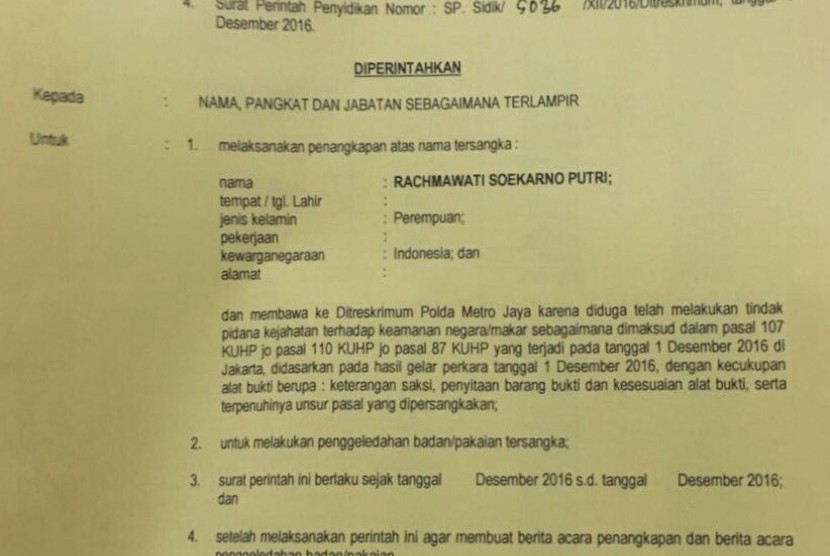 Detail Surat Perintah Penangkapan Nomer 15