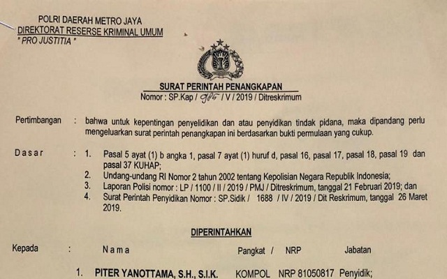 Detail Surat Perintah Penangkapan Nomer 5