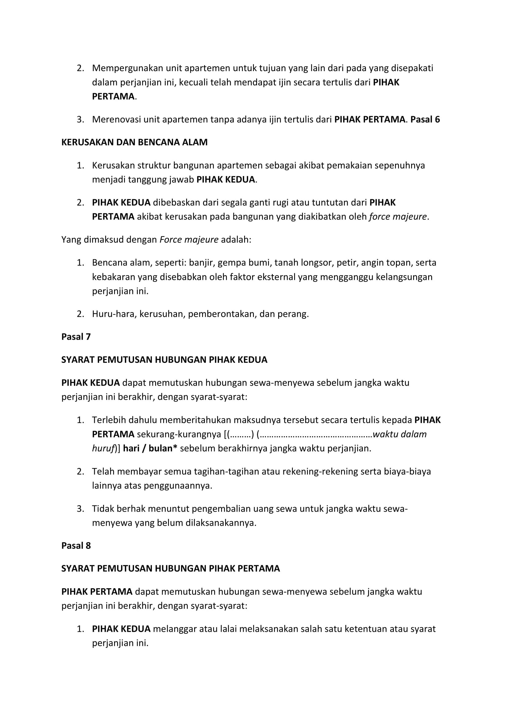 Detail Surat Perjanjian Sewa Apartemen Nomer 17