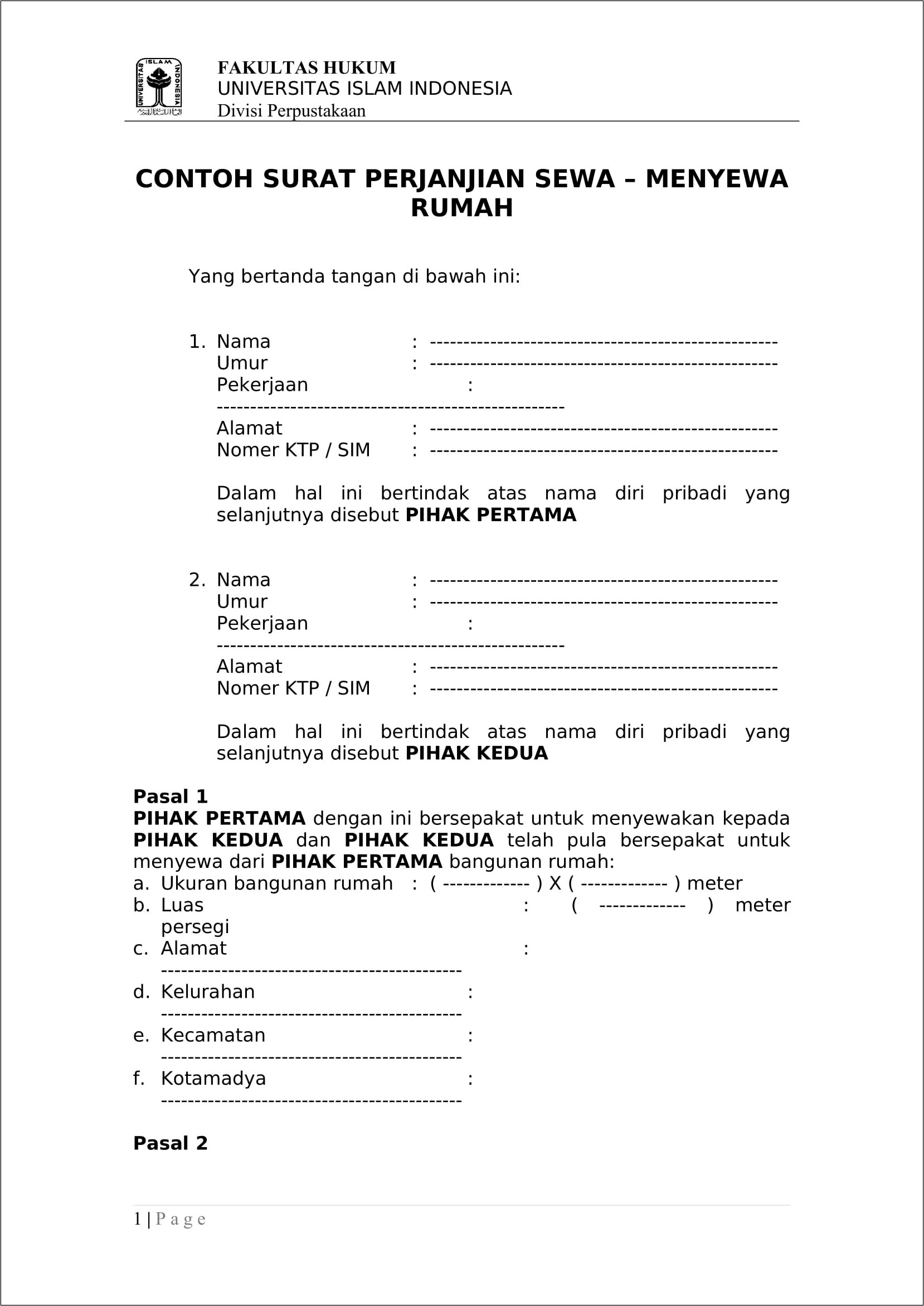 Detail Surat Perjanjian Sewa Apartemen Nomer 45