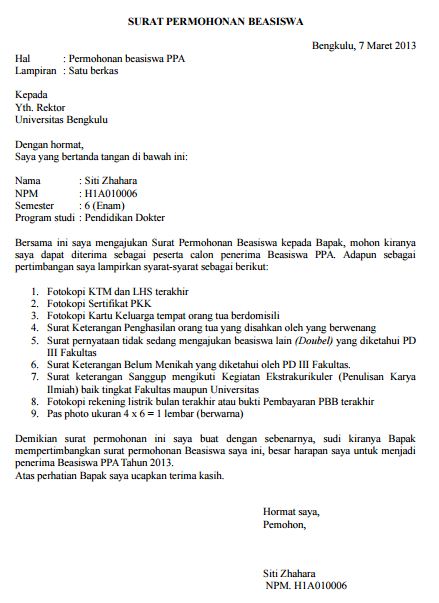 Detail Surat Permohonan Beasiswa Kepada Rektor Nomer 2