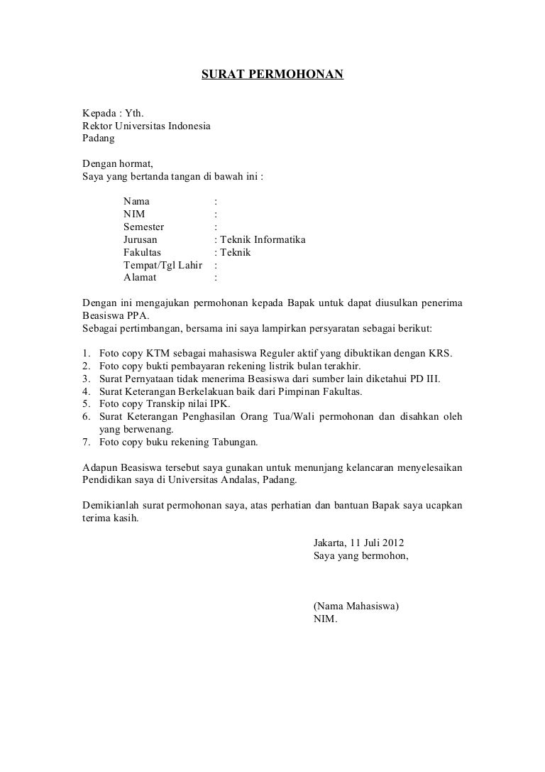 Detail Surat Permohonan Beasiswa Kepada Rektor Nomer 3