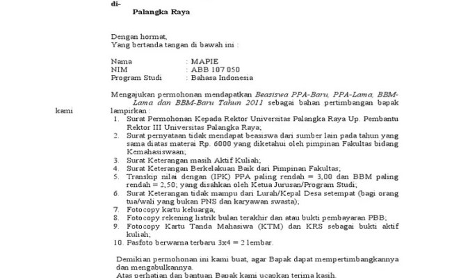 Detail Surat Permohonan Beasiswa Kepada Rektor Nomer 30