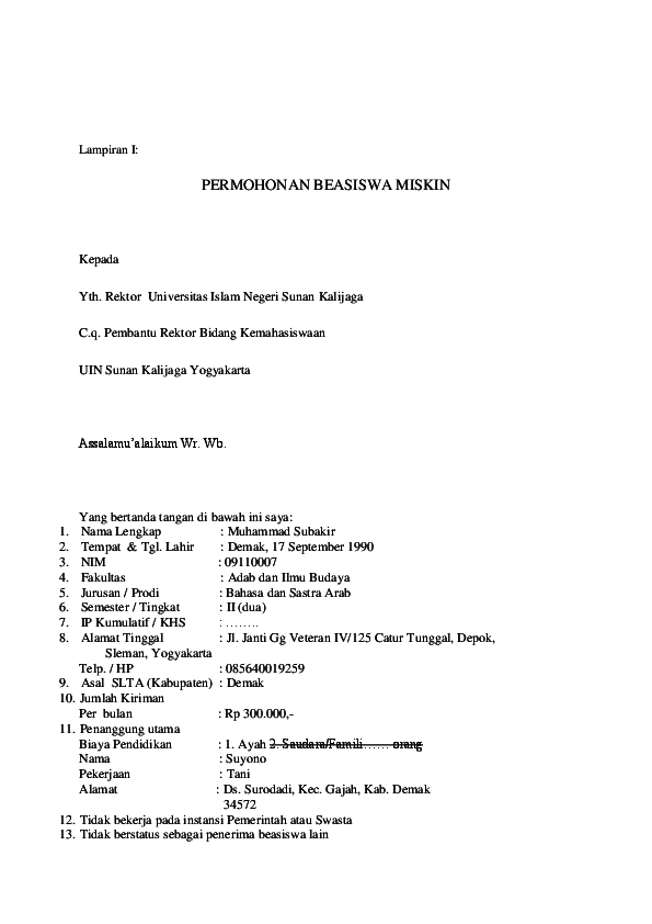 Detail Surat Permohonan Beasiswa Kepada Rektor Nomer 35