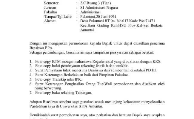 Detail Surat Permohonan Beasiswa Kepada Rektor Nomer 38