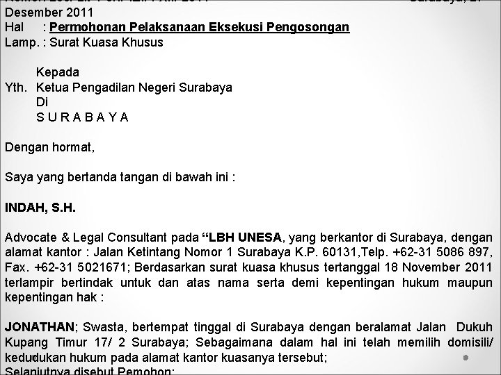 Detail Surat Permohonan Eksekusi Nomer 20