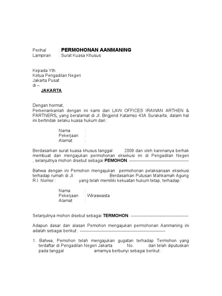 Detail Surat Permohonan Eksekusi Nomer 5