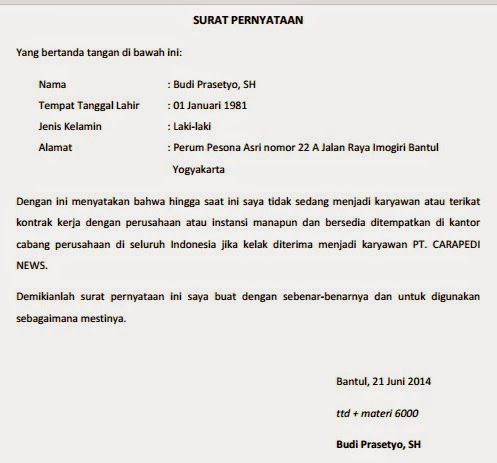 Detail Surat Pernyataan Bersedia Ditempatkan Dimana Saja Nomer 14