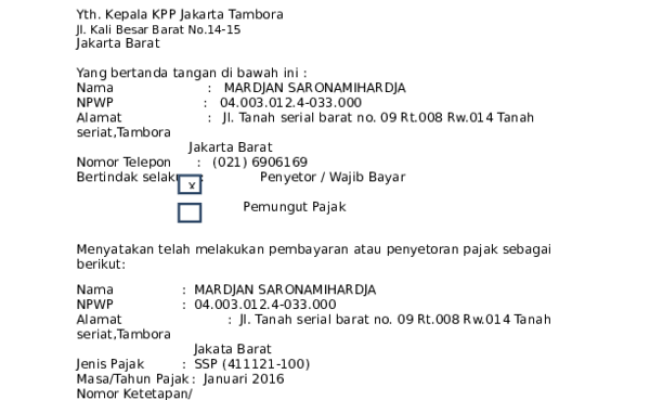Detail Surat Pernyataan Pemindahbukuan Pajak Nomer 27