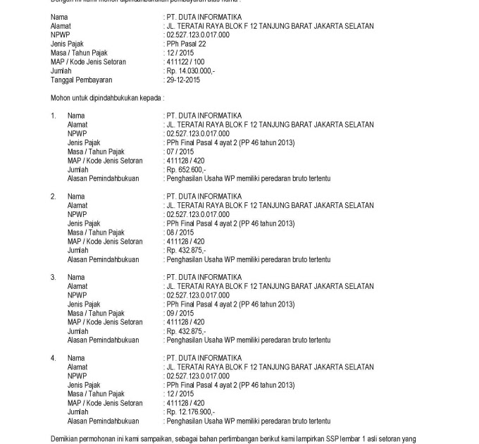 Detail Surat Pernyataan Pemindahbukuan Pajak Nomer 35