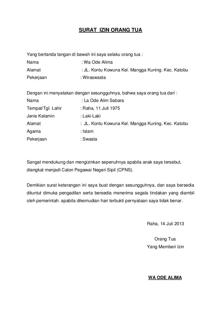 Detail Surat Pernyataan Persetujuan Orang Tua Nomer 2