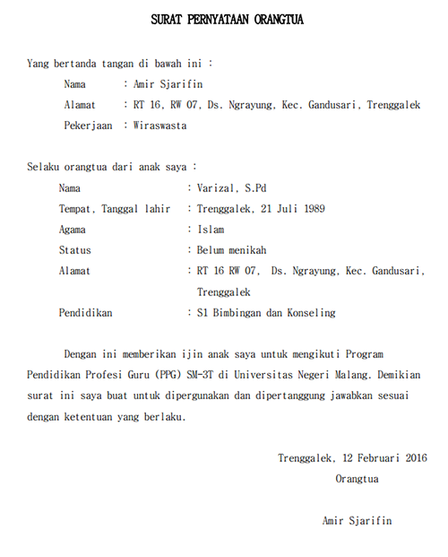 Detail Surat Pernyataan Persetujuan Orang Tua Nomer 32