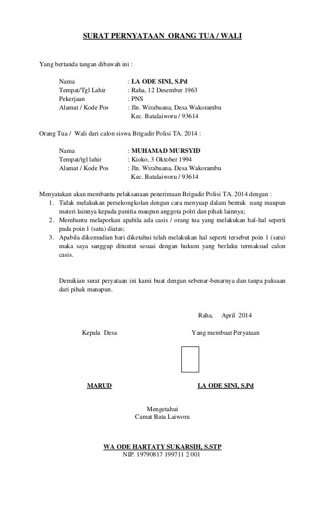 Detail Surat Pernyataan Persetujuan Orang Tua Nomer 37