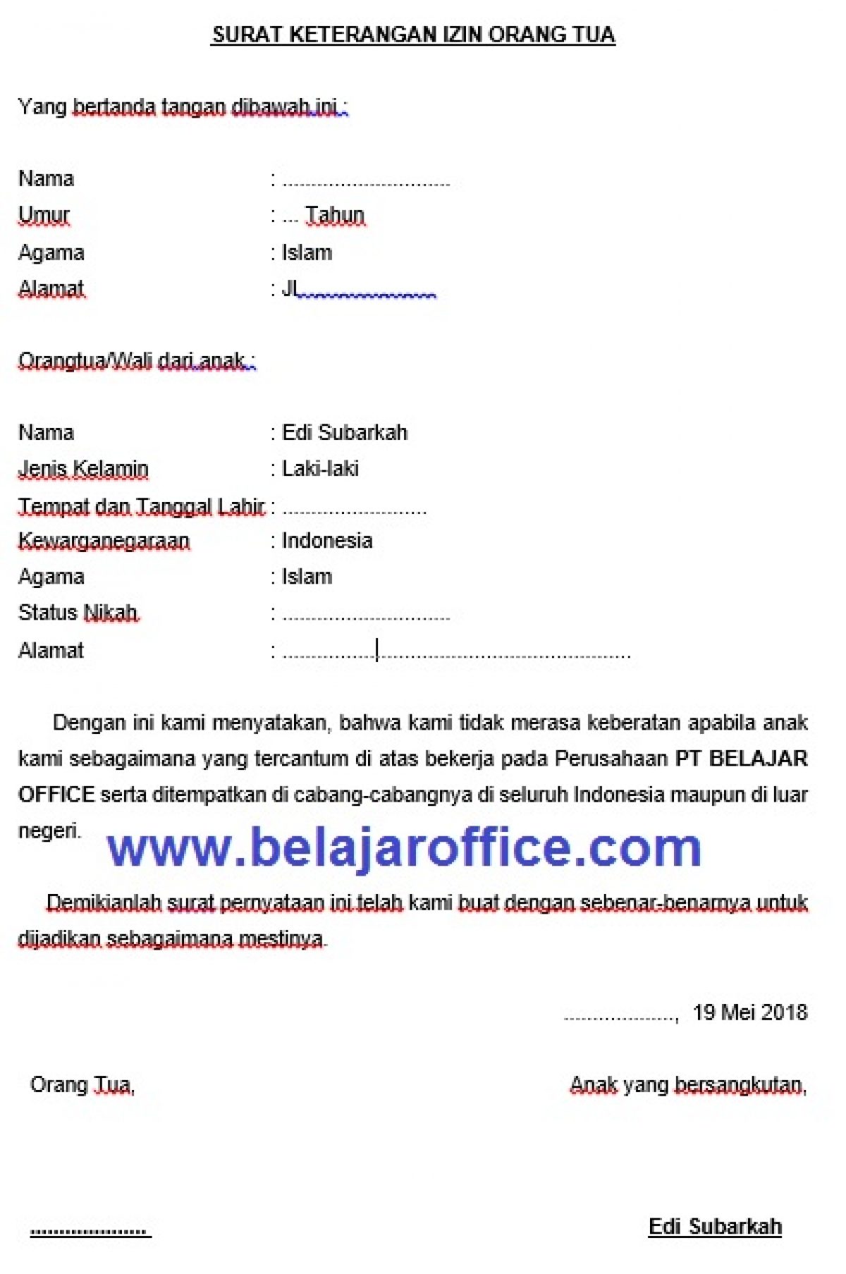 Download Surat Pernyataan Persetujuan Orang Tua Nomer 38