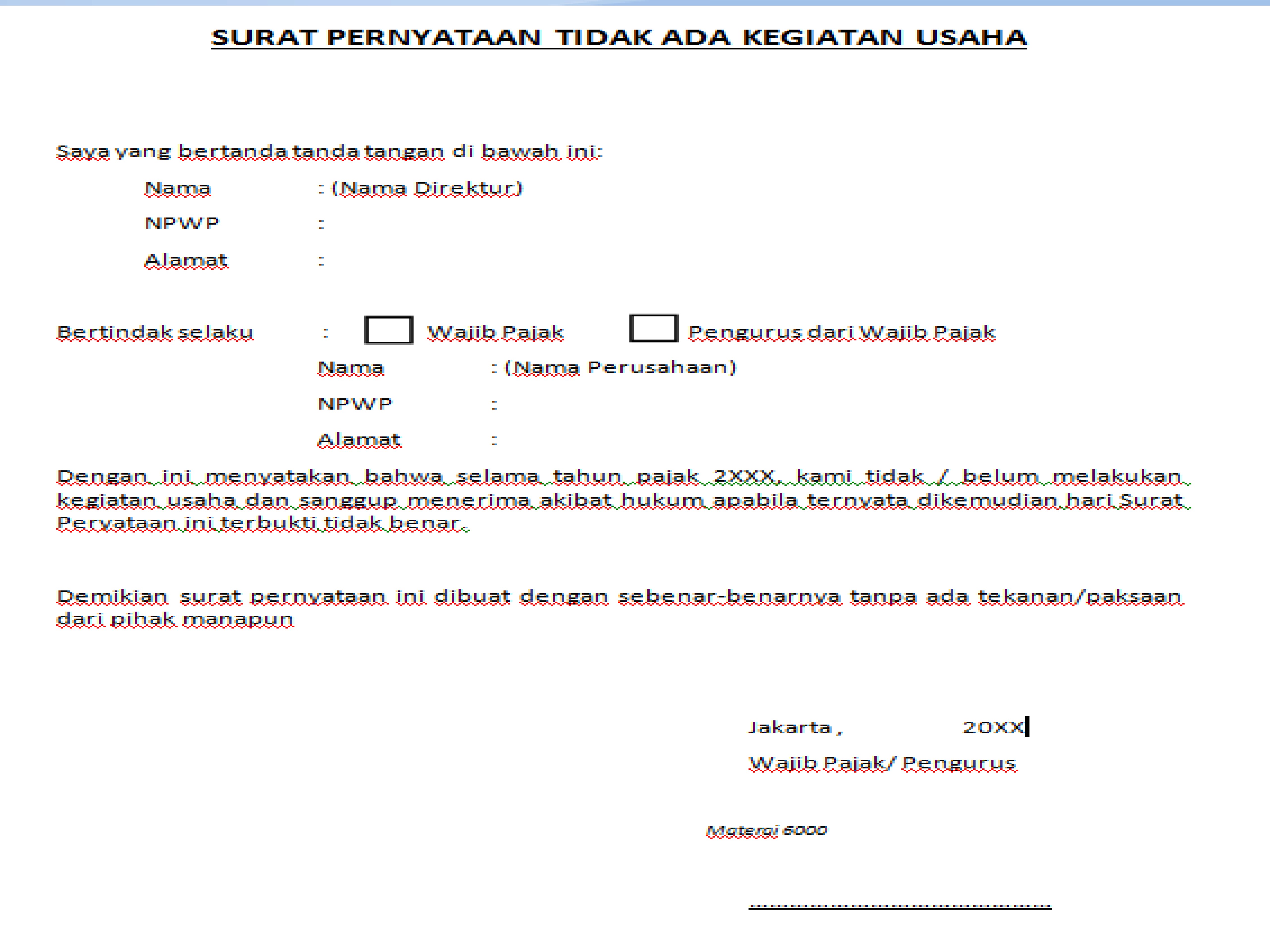 Detail Surat Pernyataan Tidak Ada Kegiatan Usaha Nomer 8