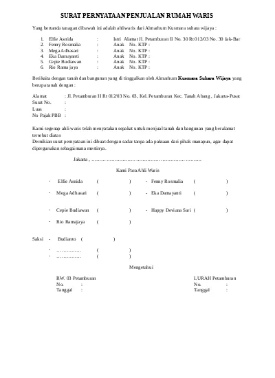 Detail Surat Persetujuan Ahli Waris Nomer 21