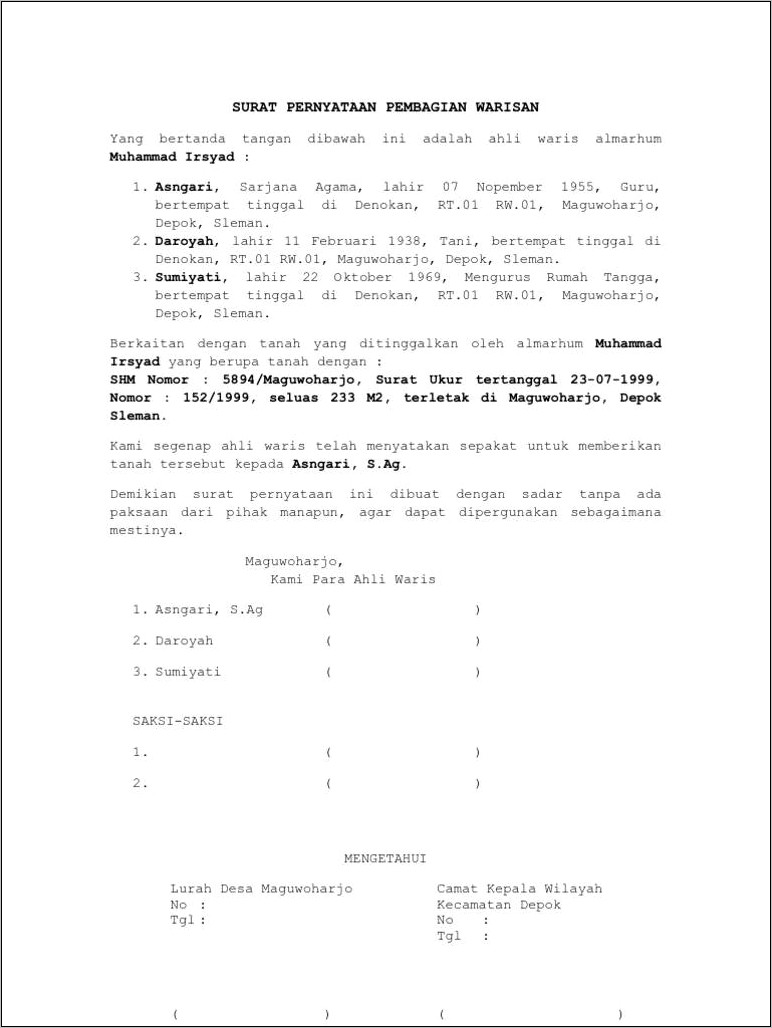 Detail Surat Persetujuan Ahli Waris Nomer 5